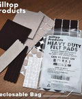 Top Shelf Furniture Felt Pads 165 Piece Bundle With Heavy Duty Self Adhesive Scratch Proof Floor Savers For Hardwood And Laminate Featuring Transparent Noise Reducing Bumpers And Super Slick Trim Jobs For A Sweet Home Setup in a reclosable bag with various felt pad shapes.