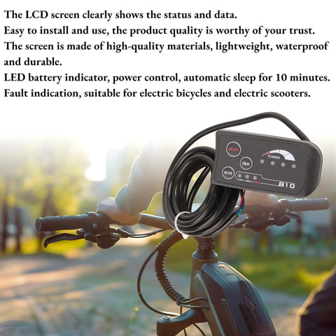 810 LED Display for Electric Bikes and Scooters, Five Wire Cable Controller Ebike LCD Panel, Dope Quality Readout for Speed, Battery Level, Distance, and Ride Data