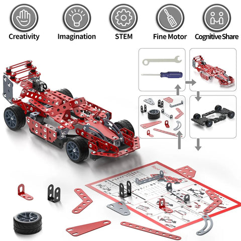 Hands On Model Car Building Kit For Kids 8 To 12 With 287 Metal Parts Nuts Bolts And Tools STEM Vehicle Assembly Toy