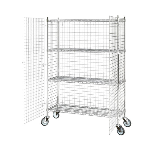 Heavy Duty Chrome Wire Mesh Rolling Security Cage Rock Solid Mobile Storage Locker NSF Certified, 48X18X70 Inch, with swivel casters.