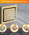 Slick 15 By 23 Inch Rectangular LED Shower Setup With Antique Brass Finish And Integrated Bluetooth Speakers Featuring A Durable Thermostatic Valve For Rainfall Waterfall And Massage Body Jets To Level Up Your Bath Game - square adjustable angle shower head with water spray.