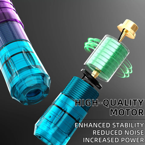 Internal motor view of Wireless Tattoo Pen Kit With 2x 1600mAh Batteries, 20 Cartridges, 11 Ink Colors, Practice Skin, USB C Charger