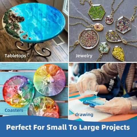 1 Gallon Crystal Clear Epoxy Resin Kit For Coating And Casting No Bubbles Not Yellowing High Gloss Finish UV Resistant used for tabletops, jewelry, coasters, and drawing projects.
