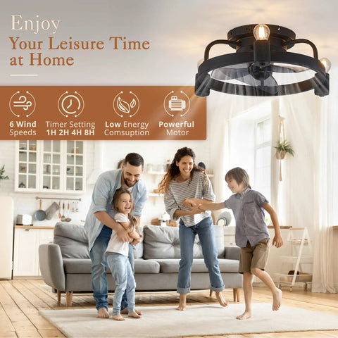 Black Ceiling Fan With Lights And Remote Small Low Profile Flush Mount Ceiling Fan For Bedroom Kitchen And Home Dope Farmhouse Modern Industrial Style Quiet Dimmable Easy Install in cozy living room.