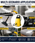 Multi-scenario application of Buff Out Dirt With This Bad Boy 3000W Commercial Steam Cleaner for various surfaces.