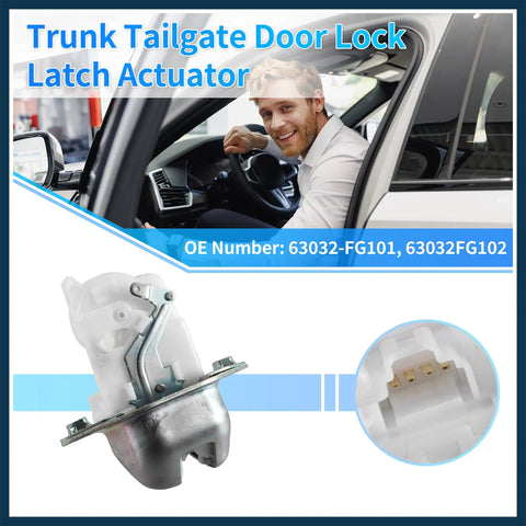 Plug And Play Rear Liftgate Door Lock Actuator For Subaru Crosstrek 2014 To 2023 Heavy Duty Tailgate Latch Motor side view with electrical connector.