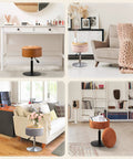 Collage of 360 Degree Swivel Vanity Stool With Hidden Storage, Whiskey Brown Faux Leather Chair in various room settings