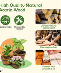 Set Of 3 Wooden Flower Boxes For Outdoors In Durable Acacia Wood Barrel Planters With Ergonomic Handles Drainage Holes And Multiple Sizes Light Brown Wood Bucket Planter Set, showcasing high-quality natural wood.