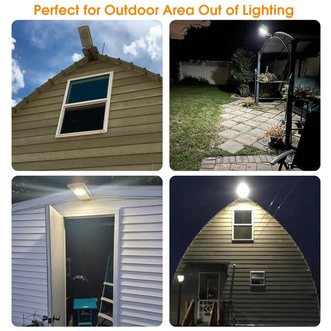 Dual Color Solar Street Light With Remote Dimmable 6000K Cool White And 3000K Warm White Dusk To Dawn Aluminum Flood Light illuminating outdoor areas