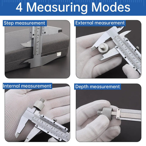 Four measuring modes of 6 Inch Vernier Caliper With Dual Inch And Metric Scale, Stainless Steel Manual Caliper For Precise Measurements