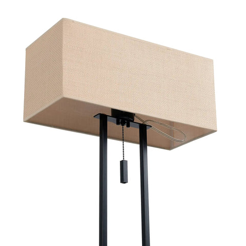 Close-up of tan rectangular drum shade on Emilio Floor Lamp With Bronze Finish In Prairie Style Box Frame, 60-inch tall.