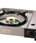 35FW Single Burner Butane Portable Cooktop for Indoor and Outdoor Cooking, 15,000 BTU Brass Burner, side view with controls