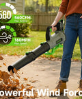 Person using Cordless Leaf Blower With 2x 5.0Ah Batteries And Charger 21V Lightweight Battery Powered Blower for lawn care