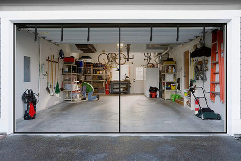 Roll Up Garage Door Screen 14x7 Ft Fit Up To 14x7 Ft Wind Resistant Polyester Mesh installed on garage