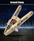 Heavy Duty Ground Clamp Wrench 600 Amp High Conductivity Brass Welding and Cutting Ground Hook Clip showing clip design and connector.