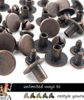 Top Shelf Heavy Duty Chicago Screws And Screw Posts Featuring Sleek Copper Finish And Rock Solid Threads 100 Complete Sets showing various copper screws for leather projects.