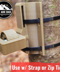 Universal Trail Camera Mount With Standard Camera Thread And 360 Degree Leveling Plus 180 Degree Tilt No Sweat Strap Rig For Tough Hunts And Wildlife Photography Outdoors Gear mounted on a tree using zip ties.