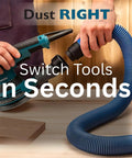 Flexiport Power Tool Hose Kit with 3 to 12 Foot Expandable Hose and Four FlexiPorts for Lightweight Dust Collection in use