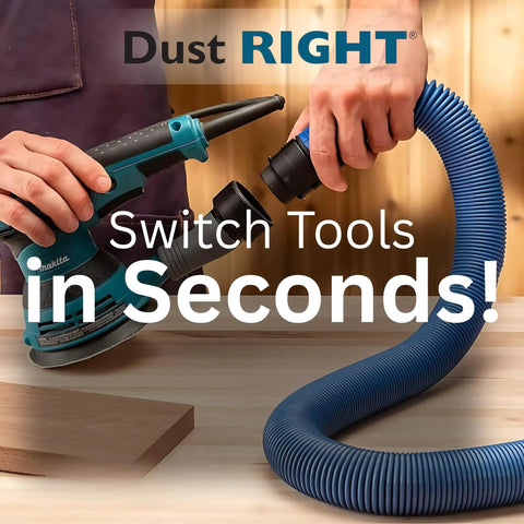 Flexiport Power Tool Hose Kit with 3 to 12 Foot Expandable Hose and Four FlexiPorts for Lightweight Dust Collection in use