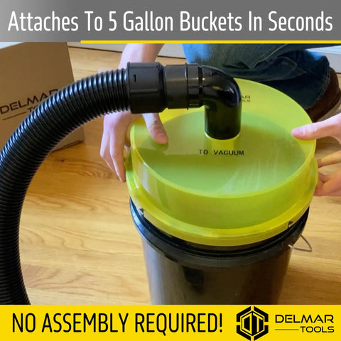Low Profile Dust Separator For Wet Dry Shop Vacs With Lifetime Warranty 99 Percent Efficiency Includes 90 Degree Adapter And Two Point Five Inch Hose Attaches To Five Gallon Buckets In Seconds Delivers Maximum Suction Yellow