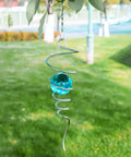 Spiral Tail Wind Spinner Stabilizer For Garden Decor With Stainless Steel Tail And Dope Crystal Glass Orb 14 Inch Outdoor Hanging Kinetic Yard Art Sun Catcher Weatherproof Decorative Accent, blue orb