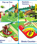 Hands On DIY Mini Golf STEM Kit For Kids Ages Six To Twelve Build A 10 Hole Course With A Mechanical Golfer Windmill Pop Up Trees Shots Counter And Champion Trophy No Tools Needed Screen Free Fun That Teaches Real Engineering, pop-up tree and shots counter close-up