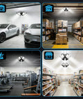 Ultra Bright LED Garage Lights 2 Pack With 6 Plus 1 Adjustable Panels, 18000 Lumens, installed in various locations