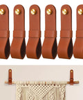 Six Piece Robust Leather Curtain Rod Holders With Universal Wall Mount Kits For Towel Bars And Fresh Home Decor Looks Featuring Zero Hassle Screws That Actually Deliver Top Shelf Quality, set of 6 brown leather brackets.