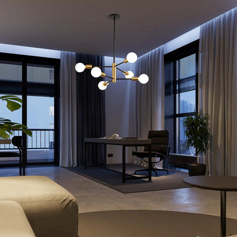 Dope Modern Sputnik 6 Light Chandelier With Adjustable Height In Black And Gold Finish above modern office space