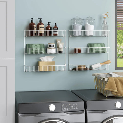 Top Notch 3 Tier Wall Mounted Spice Rack Set Of 2 For Pantry Organization, No Sweat Multipurpose Shelf To Keep Your Laundry Room Tidy, Quick Install White Finish 20 By 19 Inches Width