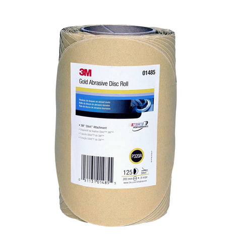 Stikit Gold Disc Roll P320 8 Inch Aluminum Oxide Sanding Discs With Adhesive Backing No Liner Tear Off Easy Change Anti Loading 125 Discs