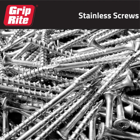 Straight Up 305 Stainless Steel Deck Screws With Star Drive For Outdoor Lumber Construction No Sweat Setup Bugle Head Fasteners Built Tough As Nails Heavy Duty 1000 Count scattered in a pile.