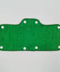 Green Velvet Terry Sweatband For Hard Hats, Washable Snap On Liner, 3 Pack, shown in green velvet with snap buttons, top view
