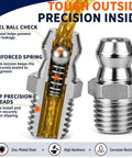 Heavy Duty 600 Pc Zerk Fittings Kit With Complete Sae Metric 1/4 And 1/8 Inch Set Plus Dust Caps And Wrenches For All Your Daily Machine Greasing Needs, zinc-plated steel cutaway