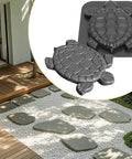 Turtle Shape Concrete Stepping Stone Molds For DIY Garden Paths And Patios Reusable Cement Molds shown on gravel garden path