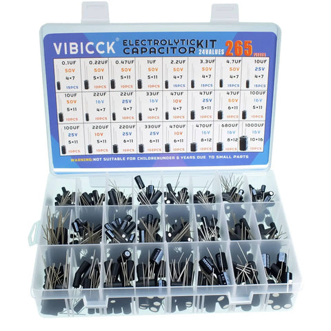 265 Piece Electrolytic Capacitor Kit With 24 Values From 0.1uF To 1000uF In Inline Aluminum Capacitors 10V 16V 25V And 50V Ideal For DIY