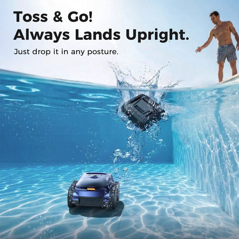 Cordless Inground Pool Vacuum Robot For Floors Walls Waterline Drain Cleaning 2150 Sq Ft Coverage submerged in pool