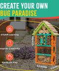 Colorful Sweet Bug Hotel Kit for Kids Easy Cedar Wood Insect House Craft Kit With Tools on garden path, 12x5.5x2 inches.