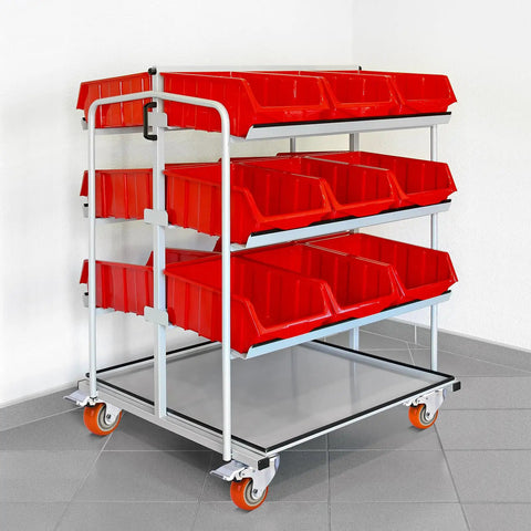 Storage cart with red bins and 4 inch heavy duty swivel caster wheels with brakes set of 4 locking casters load 2000lbs