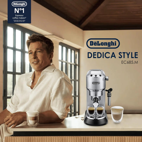 Game Changer Automatic Espresso Machine With Solid 15 Bar Pressure And Easy Dials For Killer Cappuccinos And Creamy Lattes Compact 35 Oz Metallic Coffee Brewer on countertop with cups.