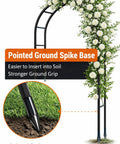 Sturdy 7.3 Foot Garden Arch Built From Heavy Duty Metal With 16mm Tubes And Thick Wall Outdoor Trellis with pointed spike base.