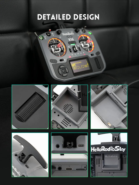 Pro Grade ELRS FPV Radio Transmitter with OpenTX EdgeTX support, CNC Hall gimbals, foldable T antenna, OLED display, detailed design