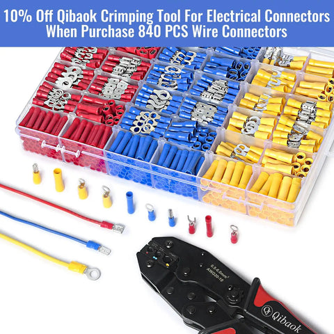 840 Piece Insulated Wire Connectors Kit With Mixed Butt Ring Fork Spade Bullet Quick Disconnects, Crimp Terminals