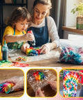 Mother and child using 2000 Piece Tie Dye Rubber Band Kit With 200 Pairs Gloves And 200 Sealed Bags For Big DIY Projects Party Crafts