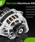 Durable High Output Alternator Replacement Fits 2007 2012 Hyundai Elantra 2.0L L4 2010 2011 Kia Soul 2.0L L4 And 2007 2009 Kia Spectra And Spectra5 2.0L L4 Direct Fit Easy Install Plug And Play With 11311N 211311 3730023650, front view