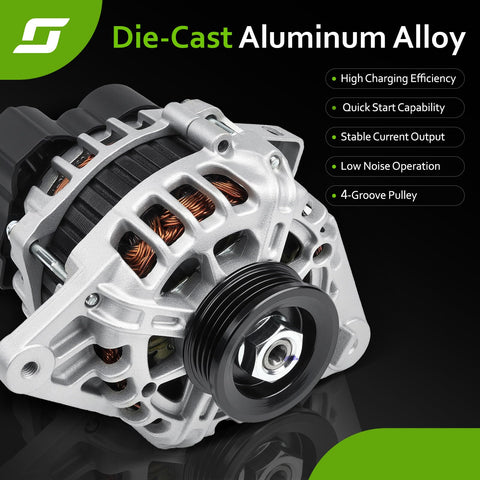 Durable High Output Alternator Replacement Fits 2007 2012 Hyundai Elantra 2.0L L4 2010 2011 Kia Soul 2.0L L4 And 2007 2009 Kia Spectra And Spectra5 2.0L L4 Direct Fit Easy Install Plug And Play With 11311N 211311 3730023650, front view