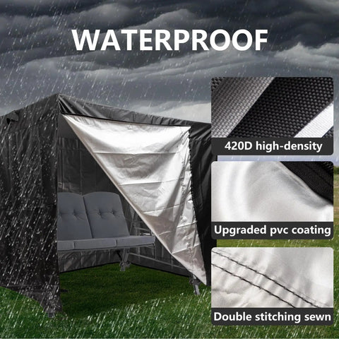 All Weather Waterproof Outdoor Swing Cover For 3 Seat Triple Seater Garden Patio Swing, Heavy Duty Black Canopy Shield in rain