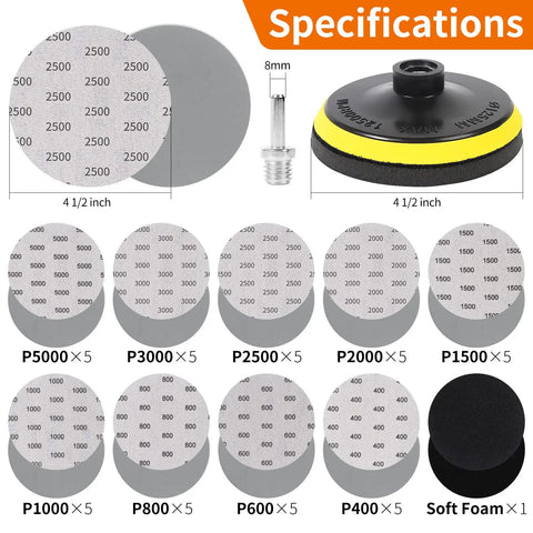 Turn Your Drill Into A Sander With This 45 Pack 5 Inch Wet Dry Sanding Discs Kit With Hook And Loop Backing Pad specifications