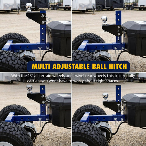 Heavy Duty Goodyear Electric Trailer Dolly 3600 Lbs Capacity With Powerful 24 Volt 800W Motorized Design close-up of adjustable ball hitch and all-terrain wheels