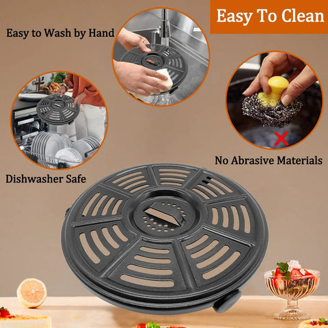 Upgraded 4 Quart Air Fryer Crisping Plate Fits Ninja AF100 And Similar 4 Qt Baskets Premium Nonstick Grill Pan Tray shown being cleaned.